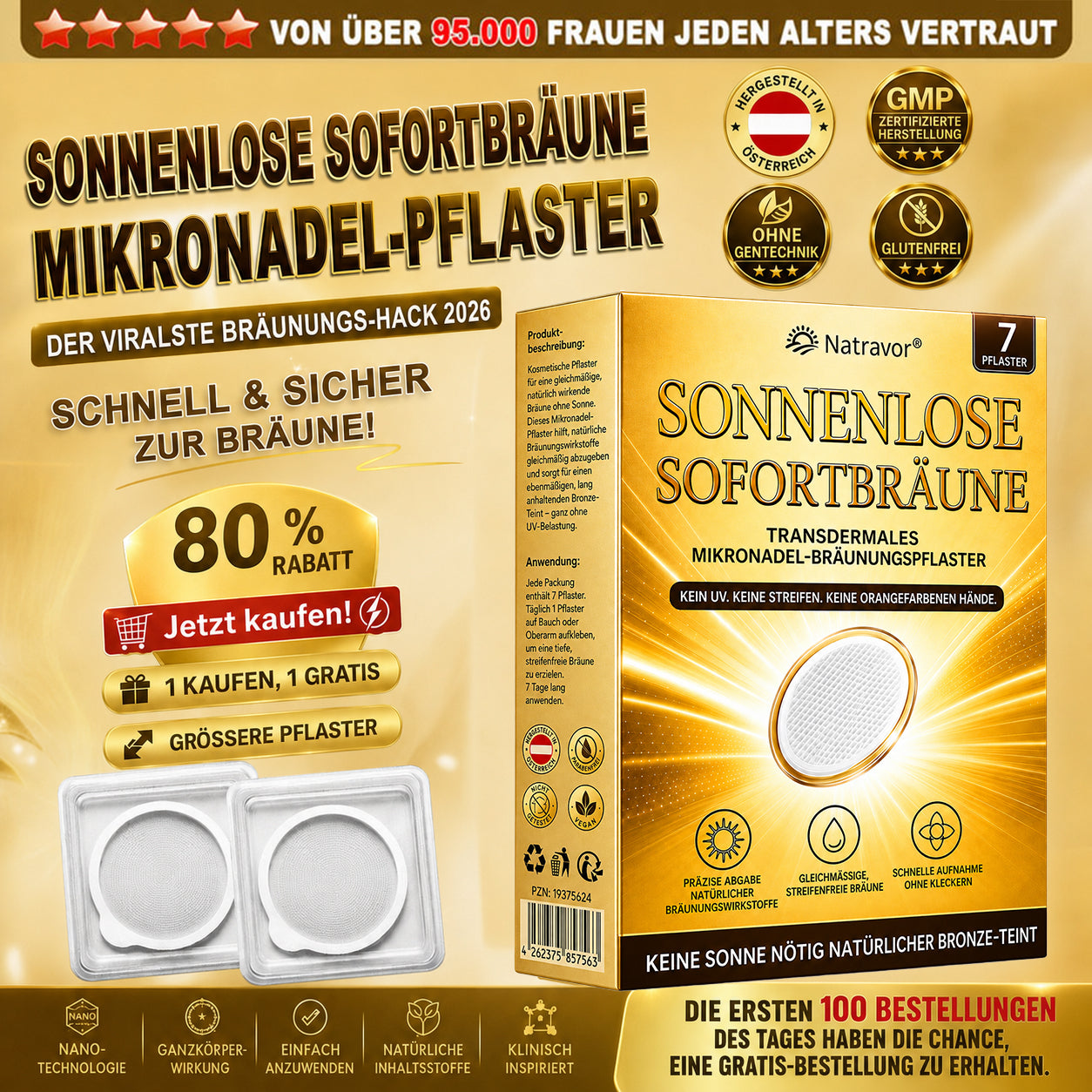 ⭐ 𝗡𝗮𝘁𝗿𝗮𝘃𝗼𝗿® Mikronadel-Bräunungspflaster: Natürlicher Bronze-Glow ohne UV & DHA